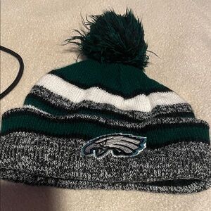 Green and Gray Knit Beanie with Pom